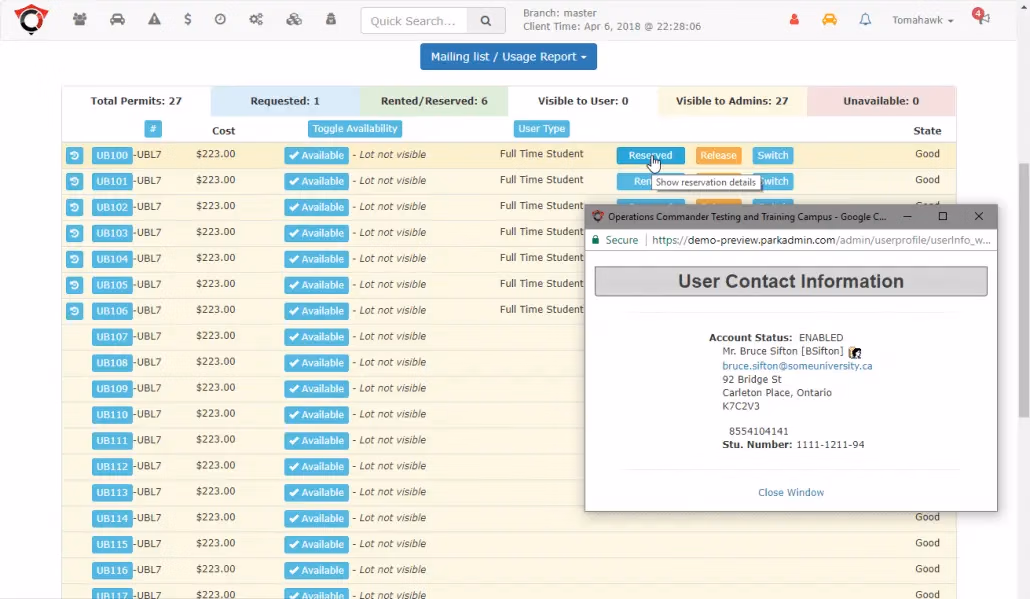 OPS-COM Parkadmin Web App