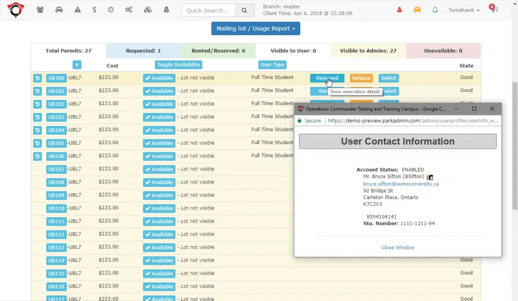 OPS-COM Parkadmin Web App